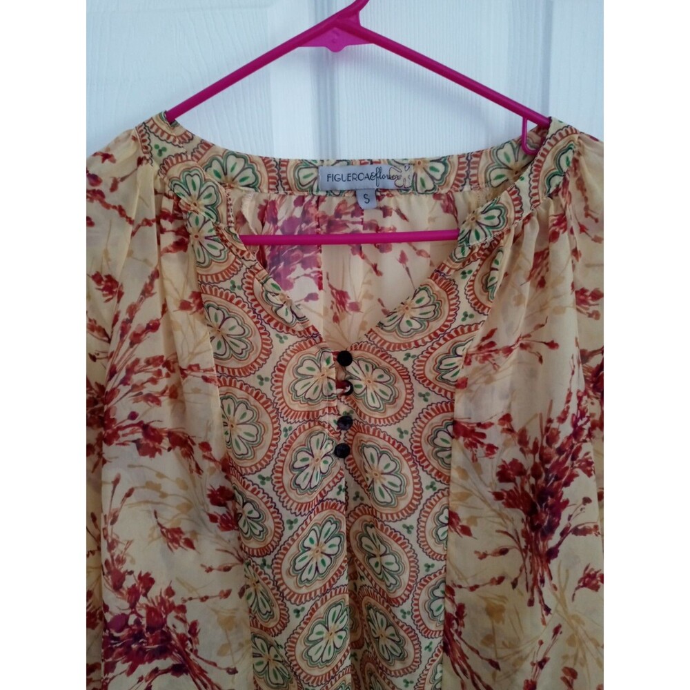 Anthropologie Fig And Flower Boho Peasant Top Sheer Blouse Small Yellow